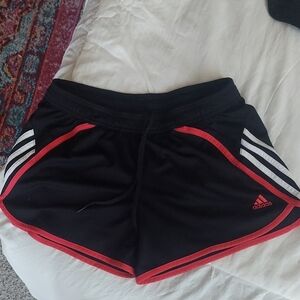 Adidas Black and Dk Pink Athletic Shorts with Signature Stripes Womens SZ M